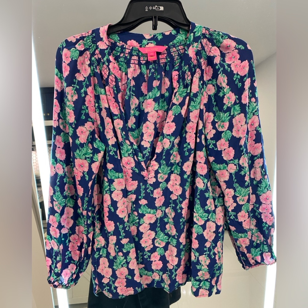Lilly Pulitzer Navy and Pink Floral Blouse
